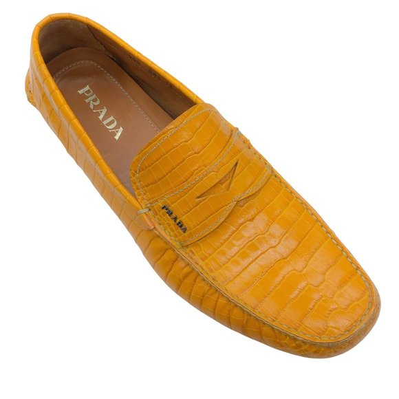 Prada Men's Mustard Crocodile Leather Driving Loafers - Picture 1 of 6